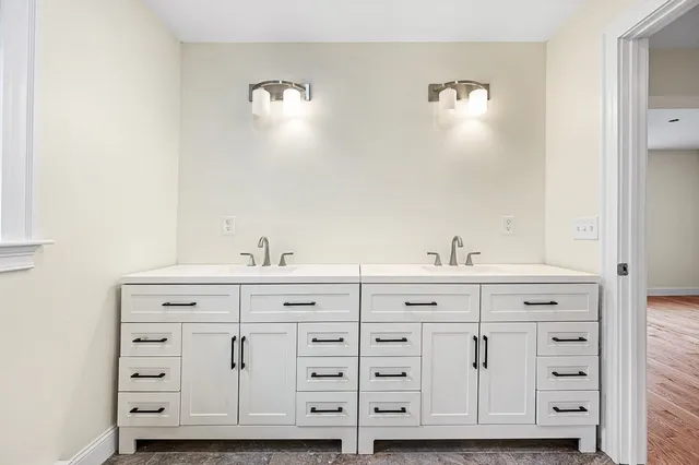 a view with cabinets