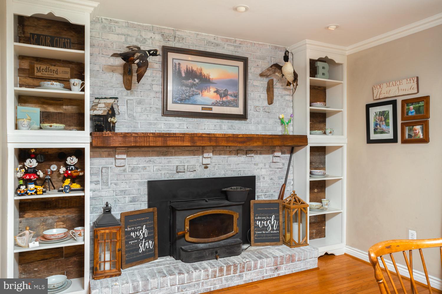 549 McKendimen Road Medford, NJ 08055 - Photo 12 of 37 Wood burning fireplace with mantle and brick