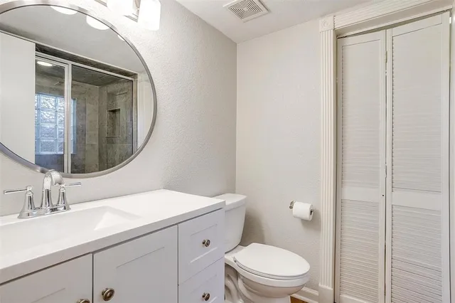 a bathroom with a toilet a sink and mirror