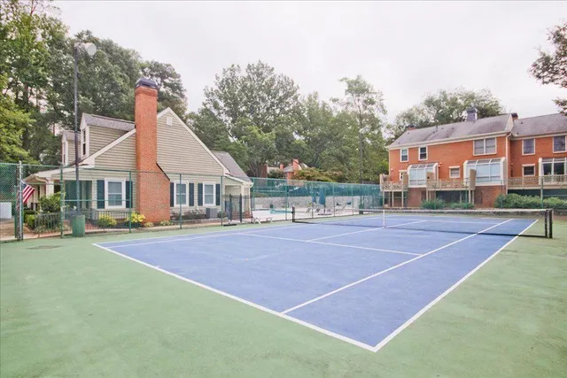 a view of a backyard with large tree