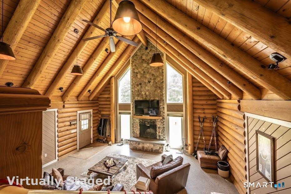 204 Old Blue Hills Road Durham, CT 06422 - Photo 7 of 23 2 story stone fireplace