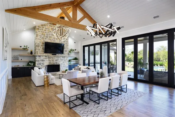 a living room with fireplace furniture and a flat screen tv