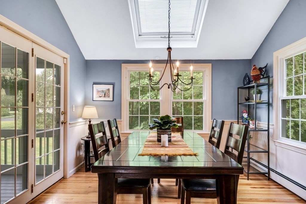 8 Liberty Road Medfield, MA 02052 - Photo 8 of 29 a dining room with furniture a chandelier and wooden floor