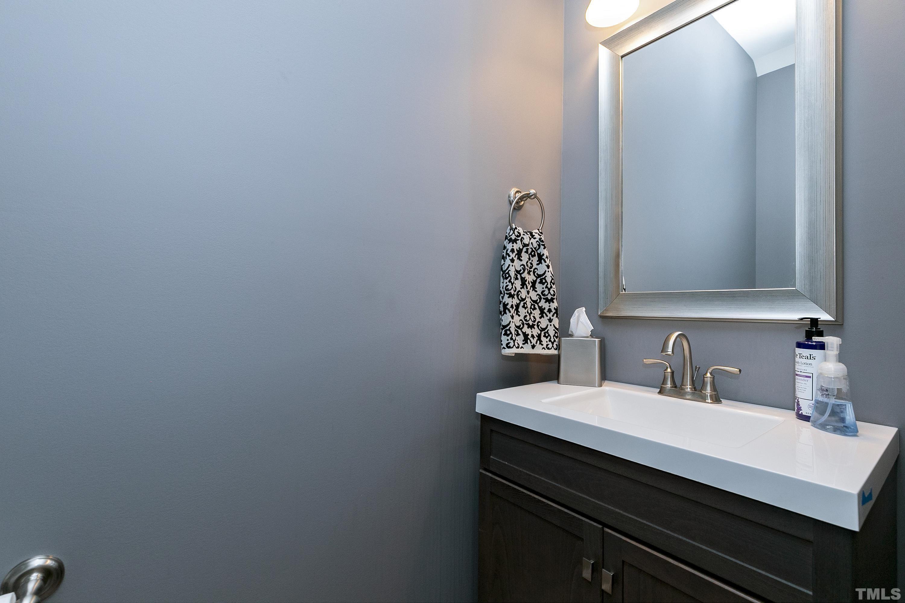 1161 Lookout Ridge Road Apex, NC 27502 - Photo 19 of 36 a bathroom with a sink and a mirror