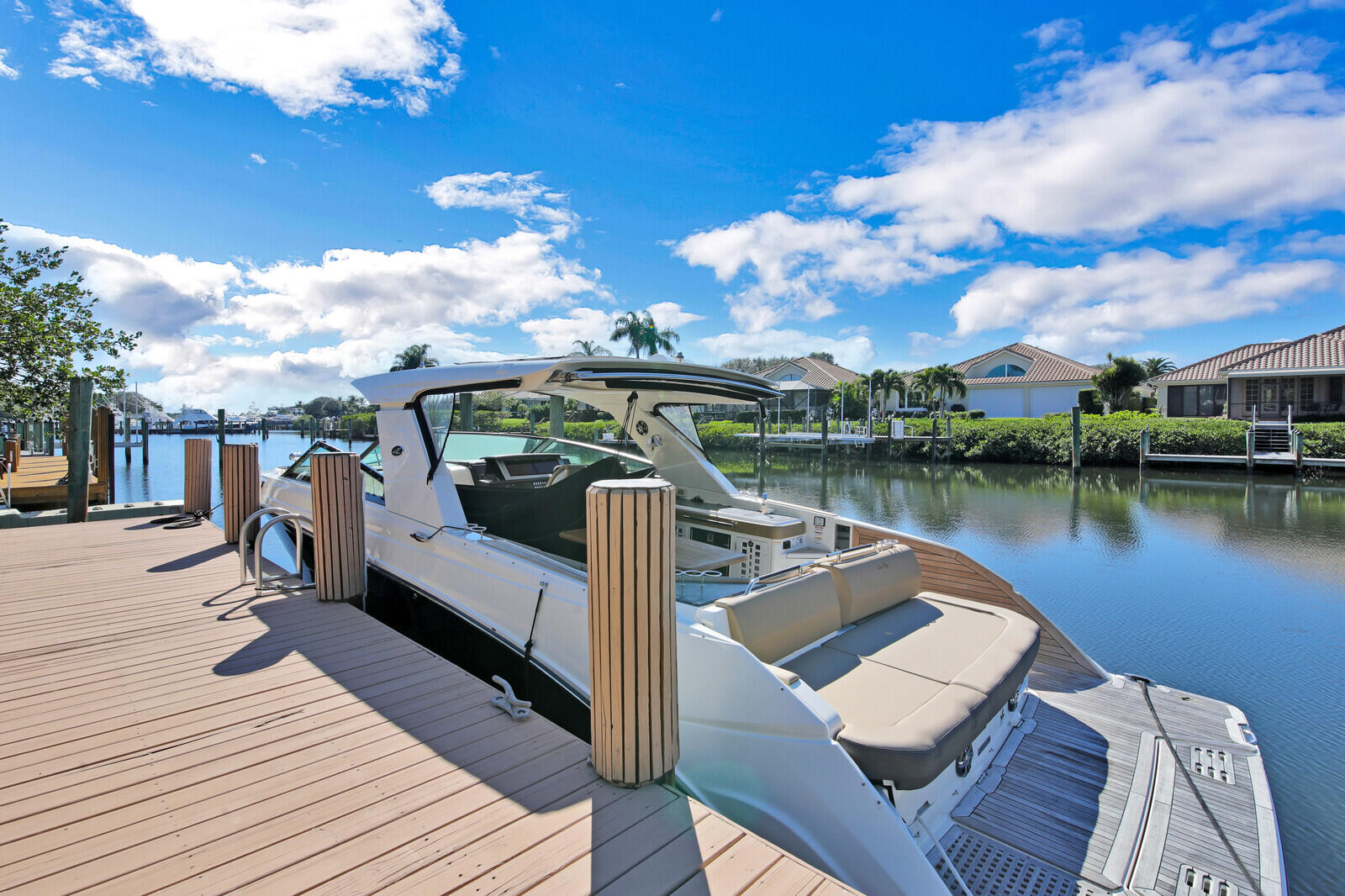a view of a lake with a deck