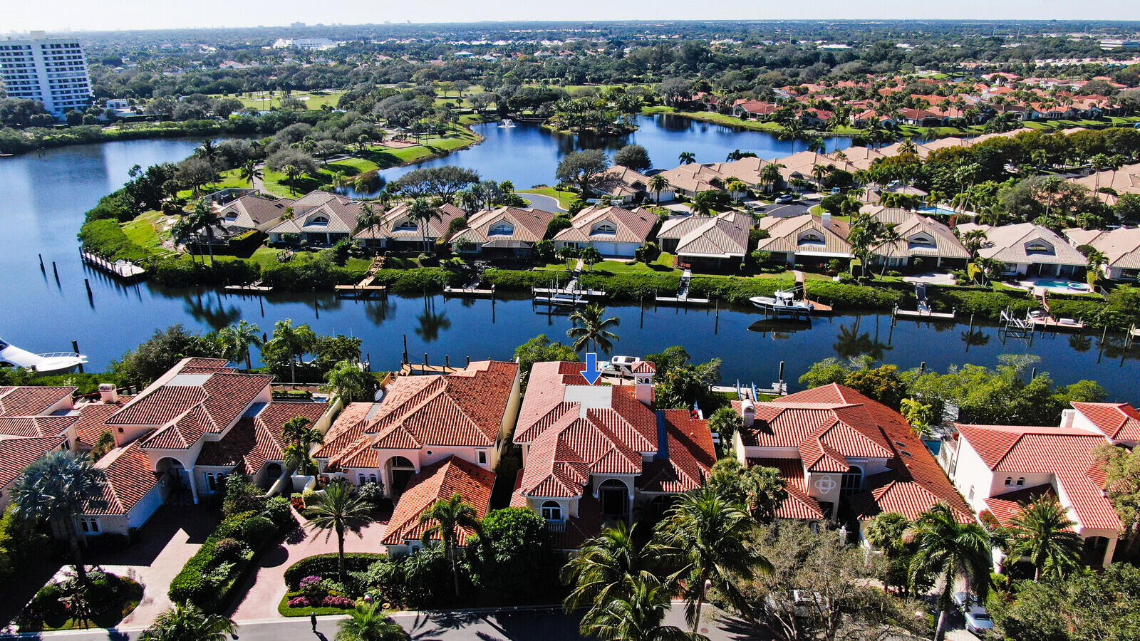 3370 Bridgegate Drive Jupiter, FL 33477 - Photo 55 of 55 an aerial view of a houses with a lake and a mountain view