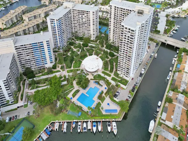 a city view with tall buildings