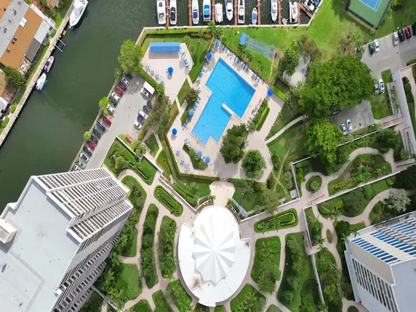 a city view with tall buildings