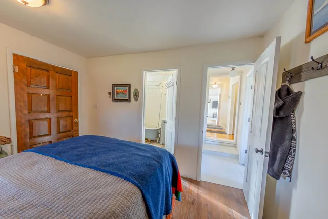 a bedroom with a bed and a closet in it