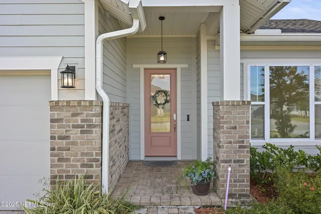 a view of a hallway with painted walls