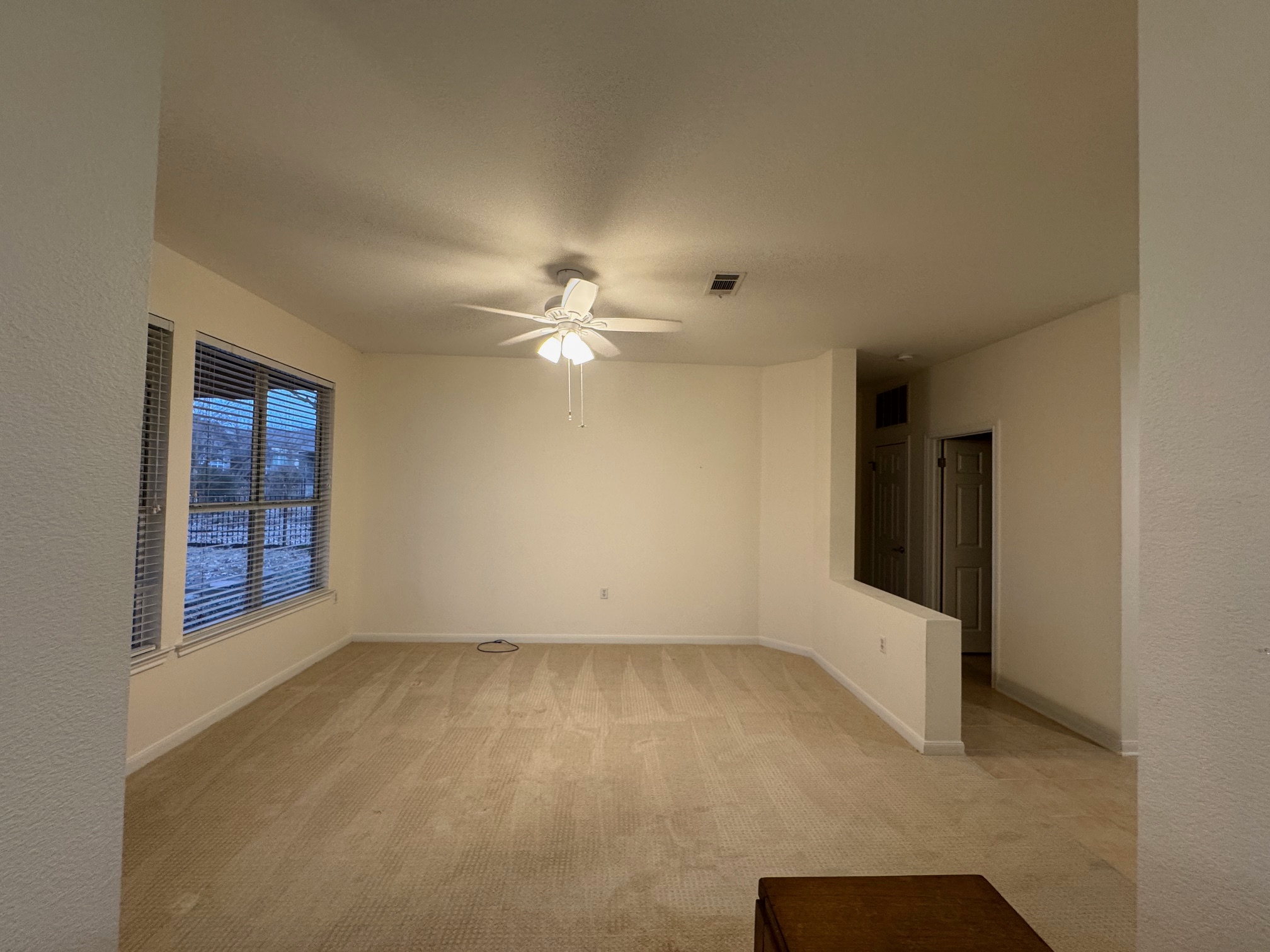 262 Whispering Wind Drive Georgetown, TX 78633 - Photo 6 of 20 Empty room featuring light colored carpet and a ceiling fan
