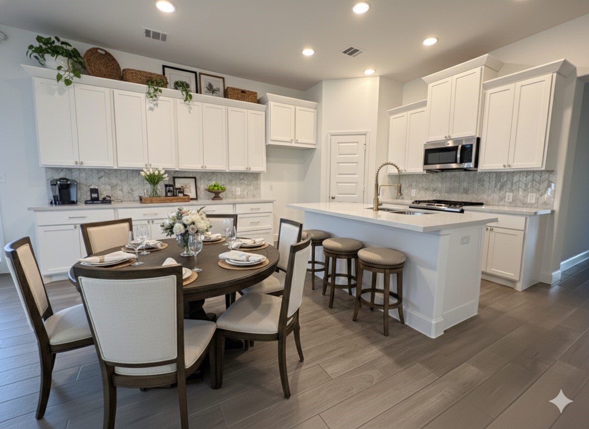 1354 Lakeside Crk Road Magnolia, TX 77354 - Photo 10 of 26 a kitchen with a dining table chairs sink and microwave
