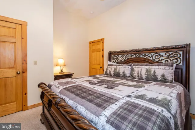 a bedroom with a bed and a closet