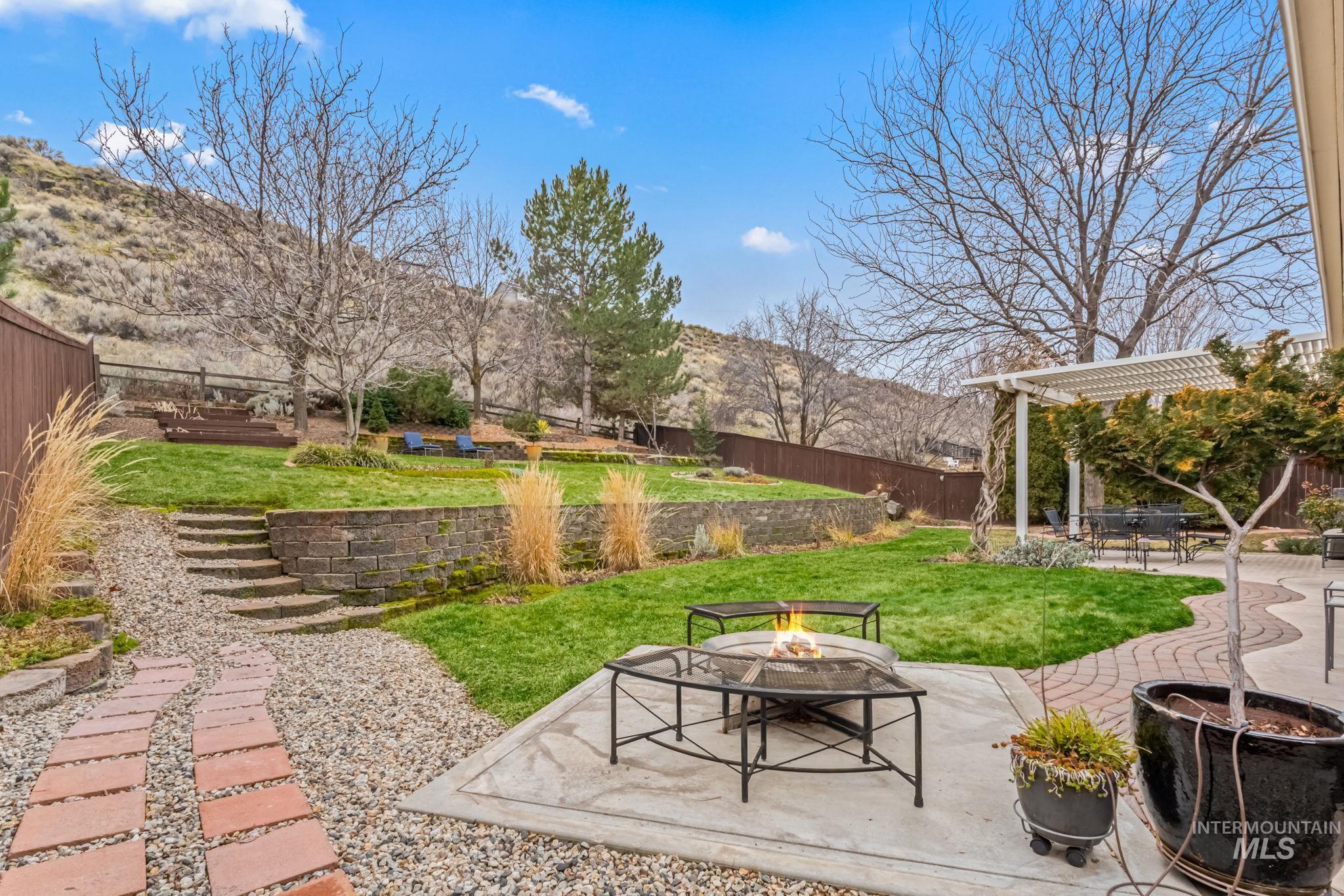 4235 Trekker Rim Drive East Boise, ID 83716 - Photo 27 of 33 Fenced backyard with a fire pit and a patio area