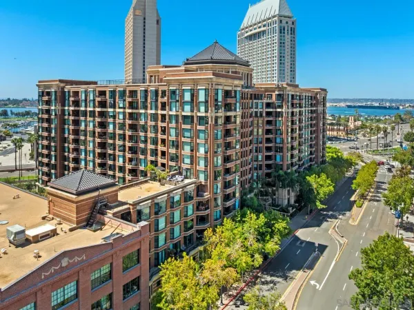 a city view with tall buildings