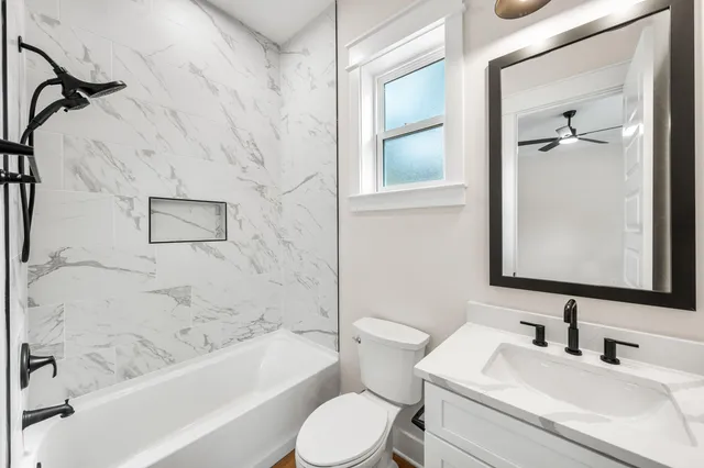 a view of a park with swings and slides