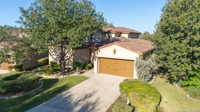 a view of a house with a yard and potted plants