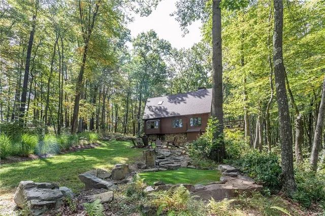 a aerial view of a house with garden