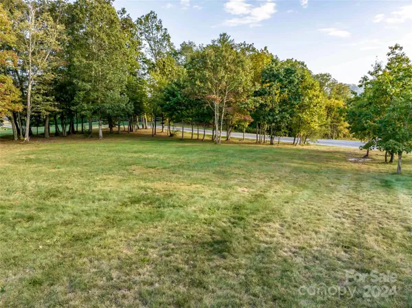 a view of a park with trees in the background