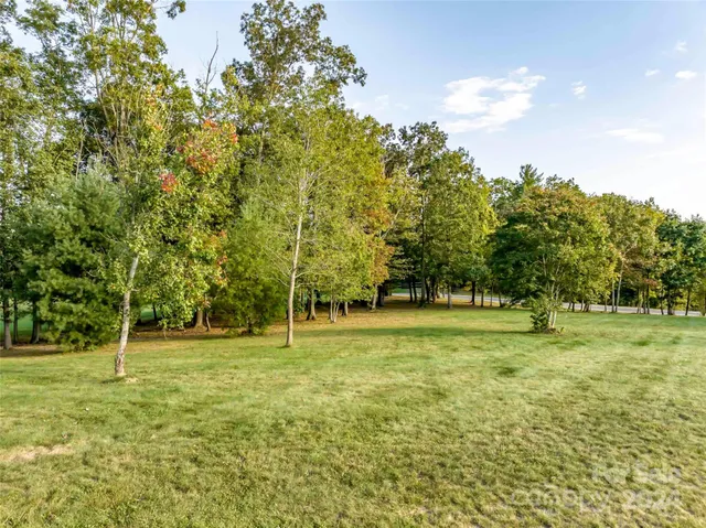 a backyard of a house with trees and wooden fence