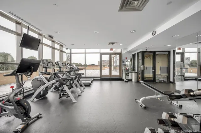 a view of a room with gym equipment