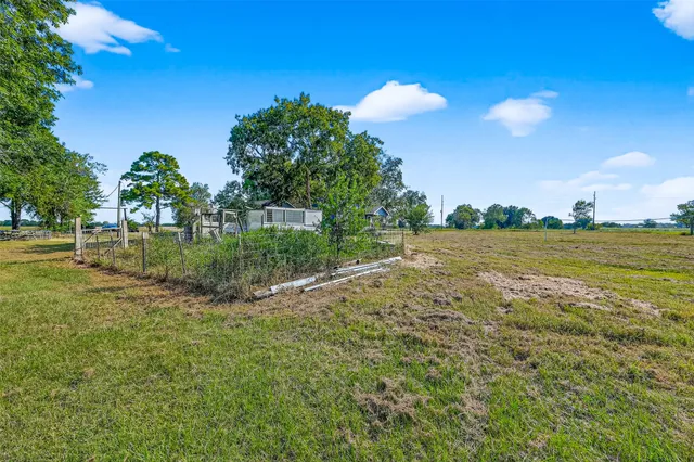 a view of a field with a tree in the background