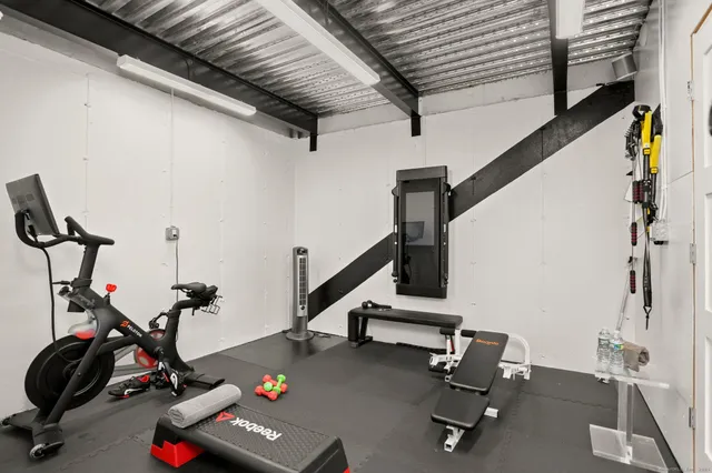 a view of a room with gym equipment