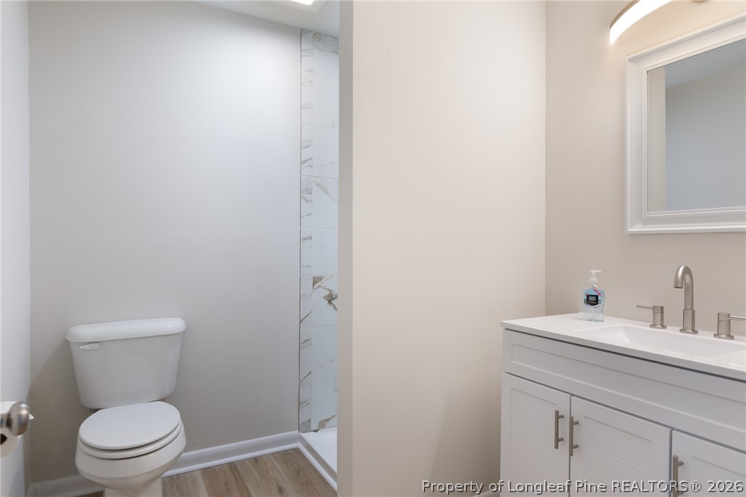 201 Scarborough Street Spring Lake, NC 28390 - Photo 18 of 26 a bathroom with a toilet a sink and mirror