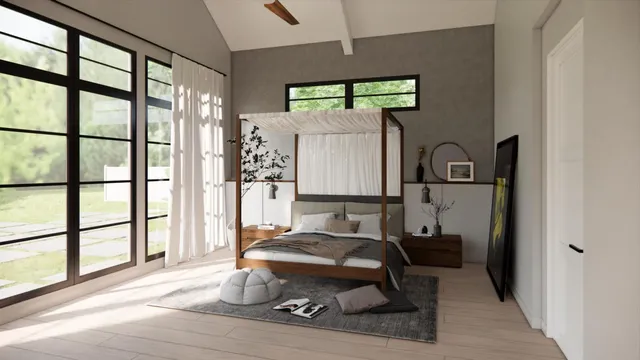 a room with a bed and a window