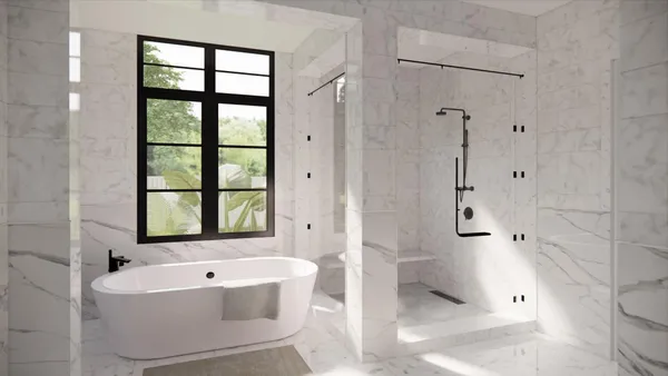 a bathroom with a bathtub and a shower