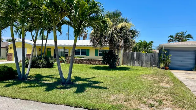 a view of a backyard with palm tree