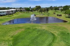a view of a park with large trees