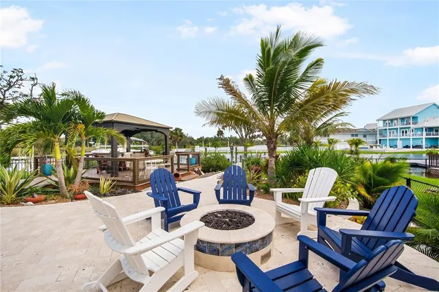 a view of a patio with swimming pool