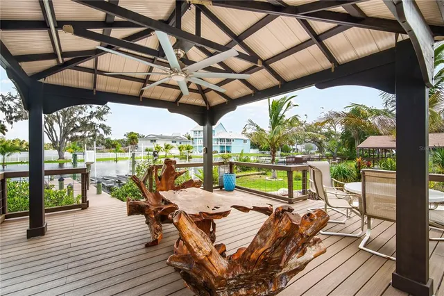 a view of a patio on the deck