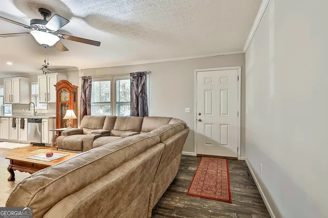 a living room with furniture and a rug