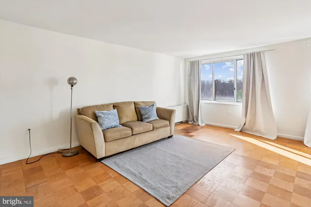 a living room with a couch and a rug
