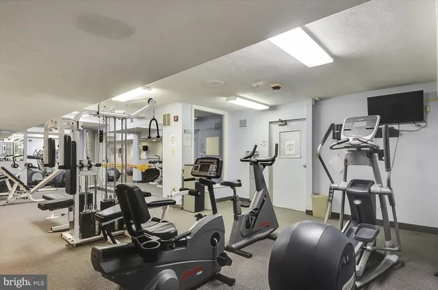 a view of a room with gym equipment