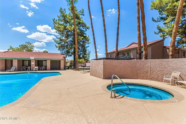 a view of a backyard with palm trees