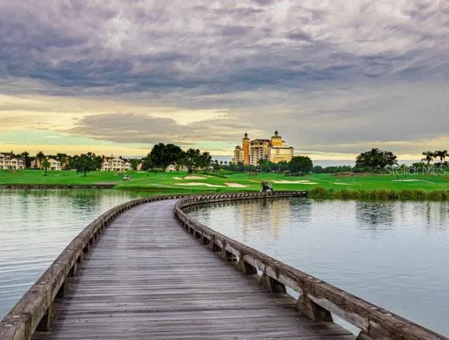 a view of a lake with a outdoor space