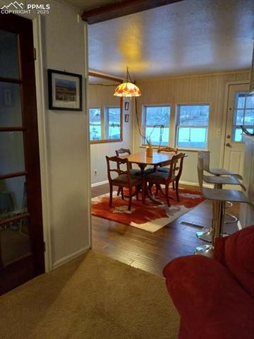 8201 Old San Isabel Road Rye, CO 81069 - Photo 4 of 30 Carpeted dining space featuring baseboards and wood finished floors