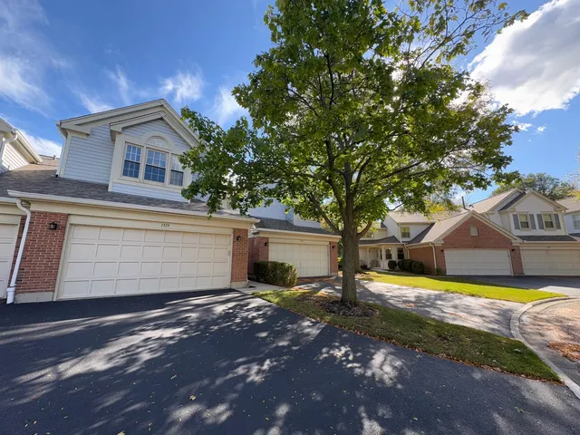 a view of a house with a yard and large tree