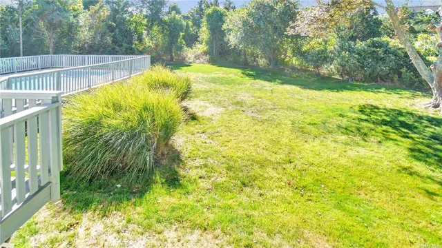 a view of a garden with a small pool