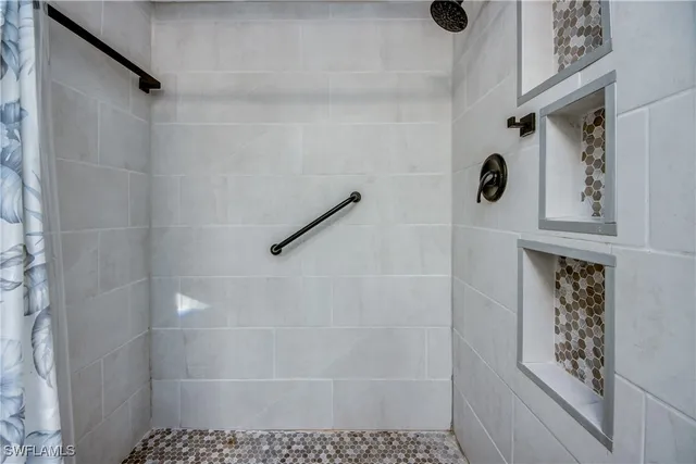 a bathroom with shower