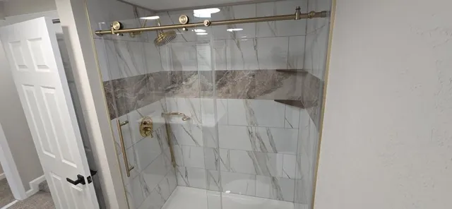 a bathroom with a shower