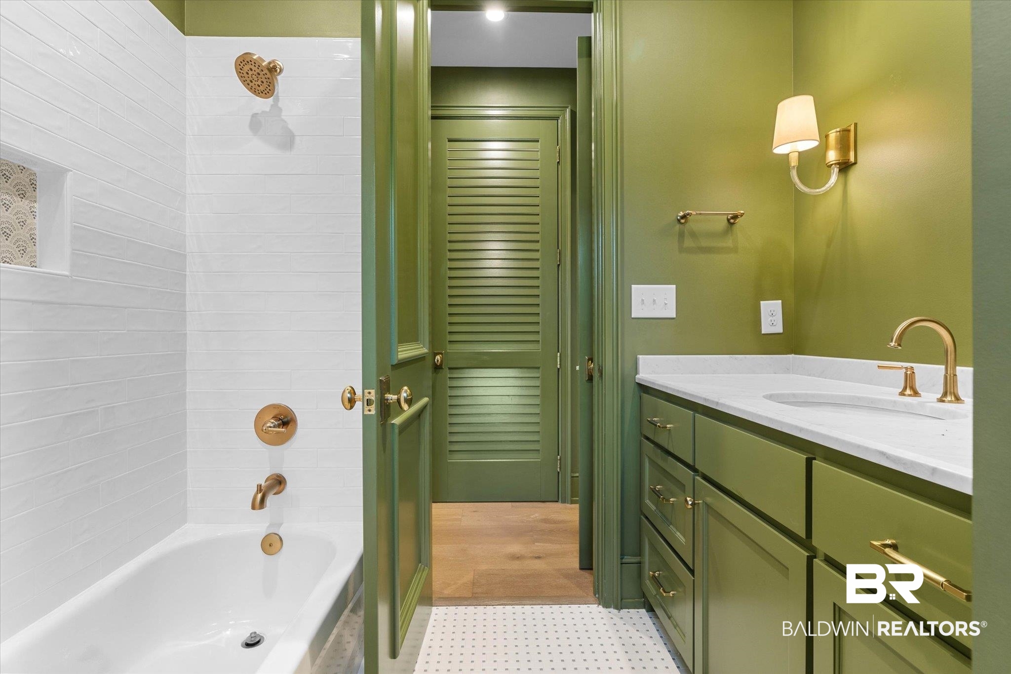 3 Canterbury Park Mobile, AL 36608 - Photo 28 of 43 Bathroom with tile patterned floors, vanity, and bathtub / shower combination