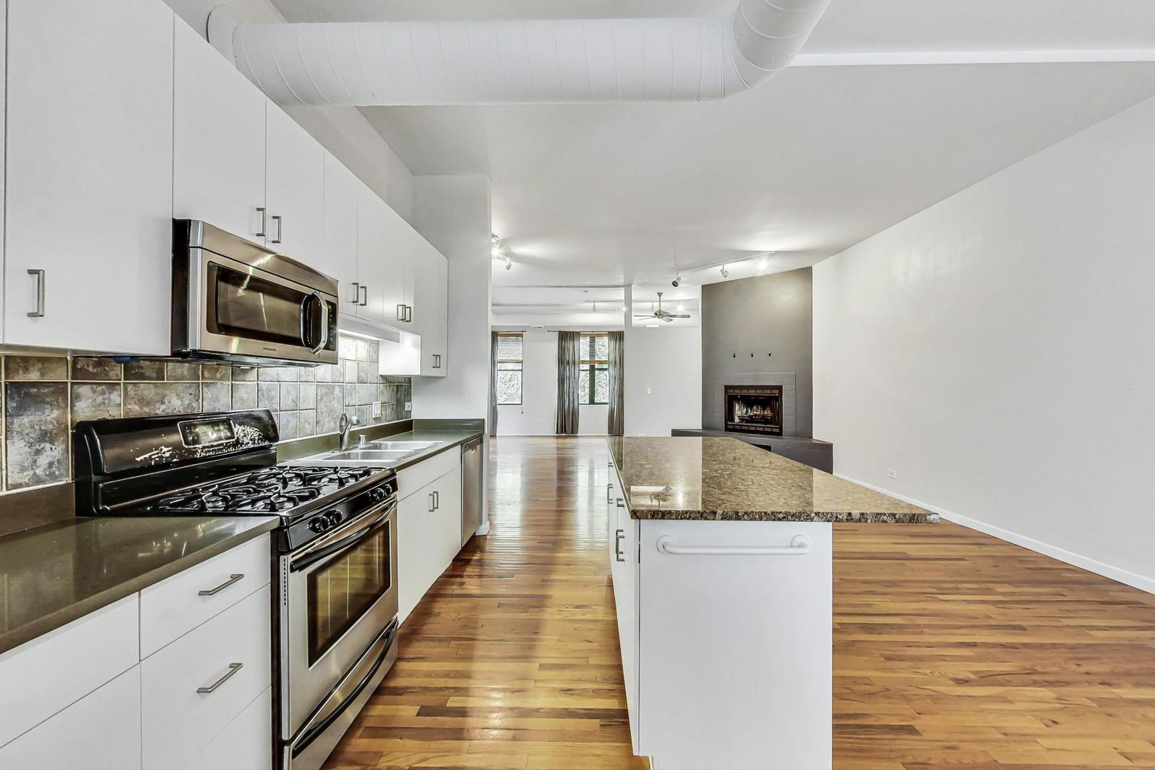 400 North Racine Avenue, Unit 217 Chicago, IL 60642 - Photo 16 of 29 a large kitchen with stainless steel appliances granite countertop a stove and a sink