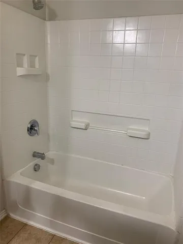 a bathroom with a bathtub