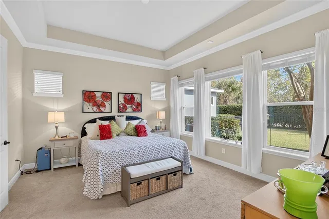 a bedroom with a bed and furniture