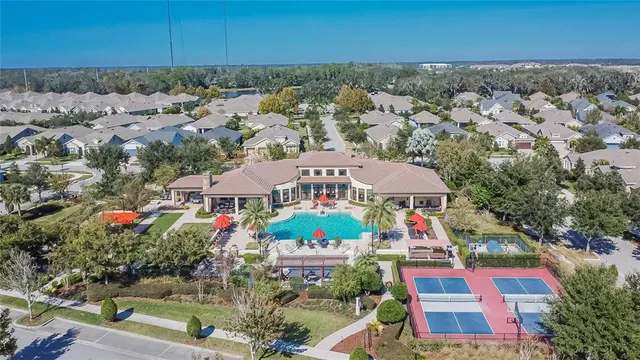 an aerial view of houses and roads