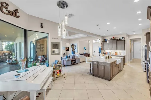 a large room with gym equipment